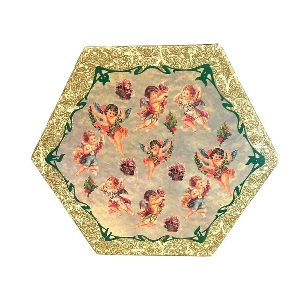 Christmas Balls Ornaments Angel Vintage Paper Mache Set Of 10 with Box